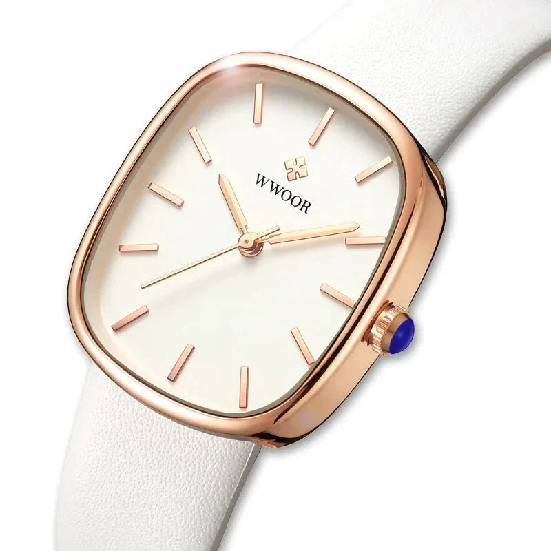Relógio feminino pulseira em couro minimalista elegante