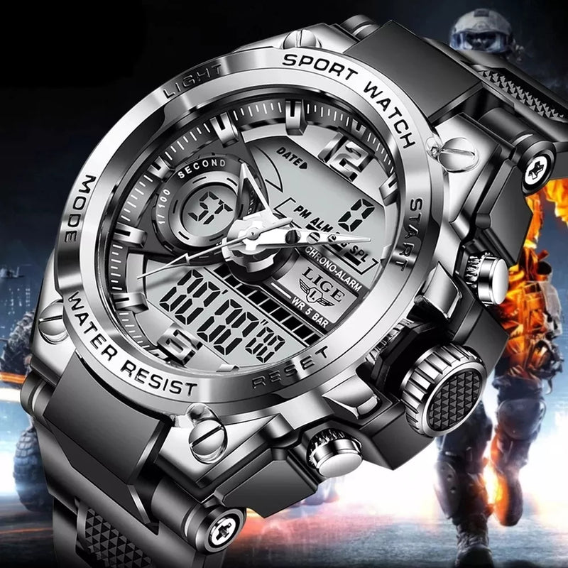 Relógio masculino militar digital com pulseira em silicone